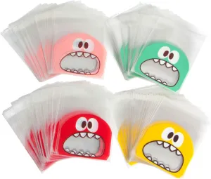 400 Pieces Monster Cookie Bags Self Adhesive Treat Bags Cellophane Treat bags for Bakery Biscuit Chocolate Snacks Dessert Homemade Crafts,3.9 x 3.9 Inch