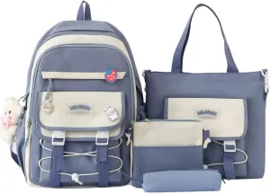 4Pcs Kawaii Backpack Set for Teens Girl Cute School Bag Combo Set Aesthetic Backpack with Pendant Pins Accessories