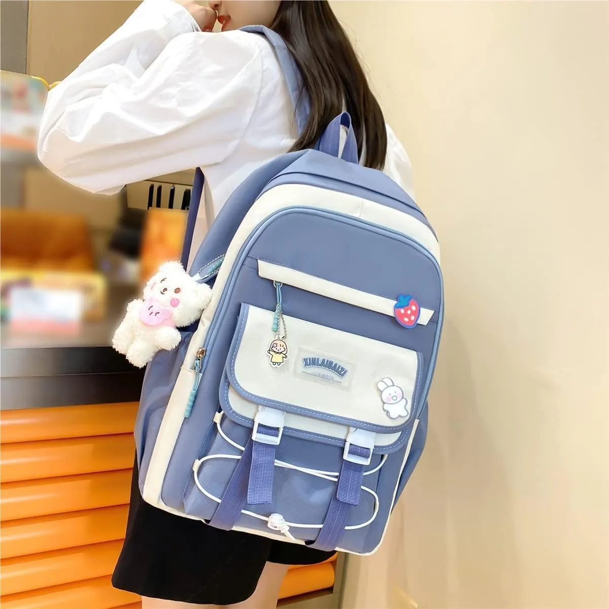4Pcs Kawaii Backpack Set for Teens Girl Cute School Bag Combo Set Aesthetic Backpack with Pendant Pins Accessories
