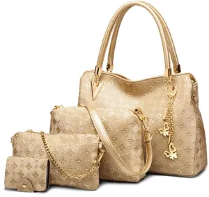 4pcs Top-handle Handbag Satchel for Women PU Printing Tote Purse Shoulder Bag Clutch Card Holder