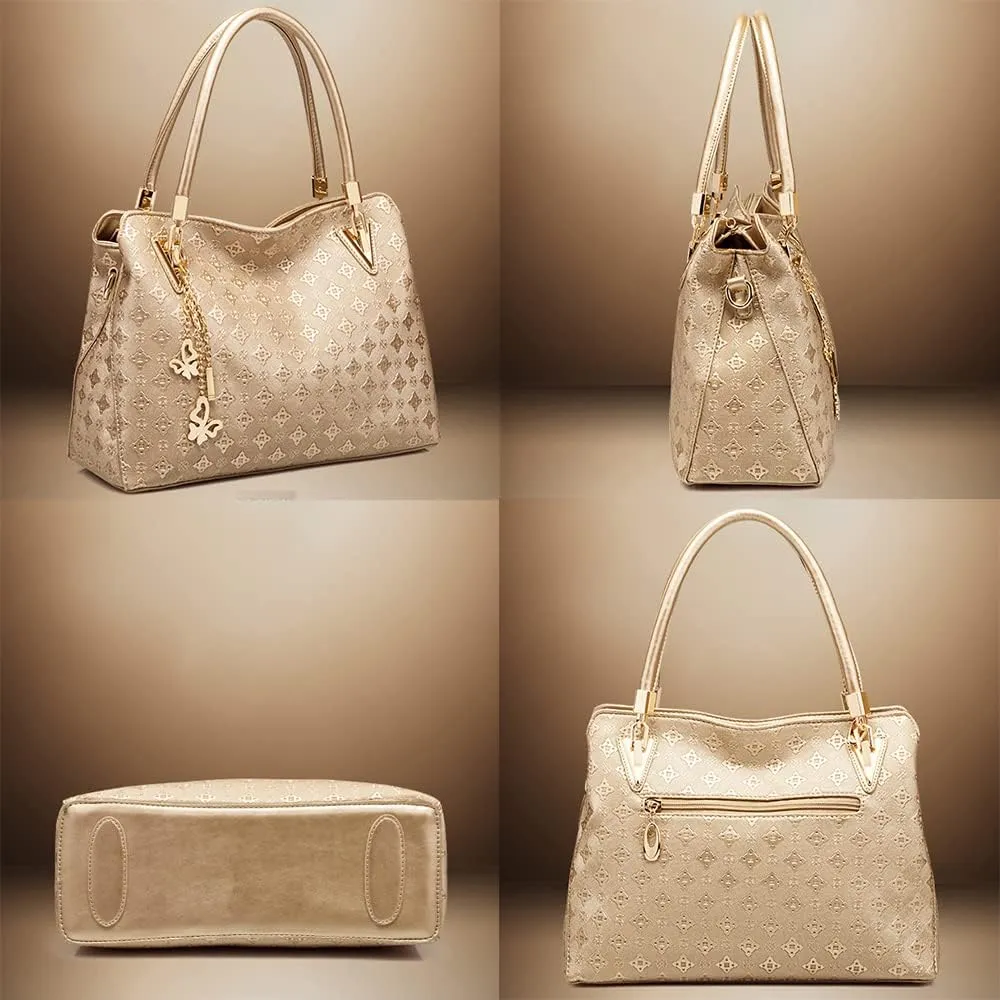 4pcs Top-handle Handbag Satchel for Women PU Printing Tote Purse Shoulder Bag Clutch Card Holder