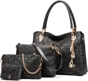 4pcs Top-handle Handbag Satchel for Women PU Printing Tote Purse Shoulder Bag Clutch Card Holder