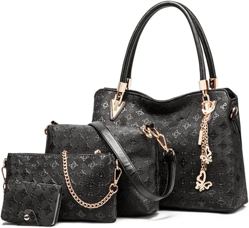 4pcs Top-handle Handbag Satchel for Women PU Printing Tote Purse Shoulder Bag Clutch Card Holder
