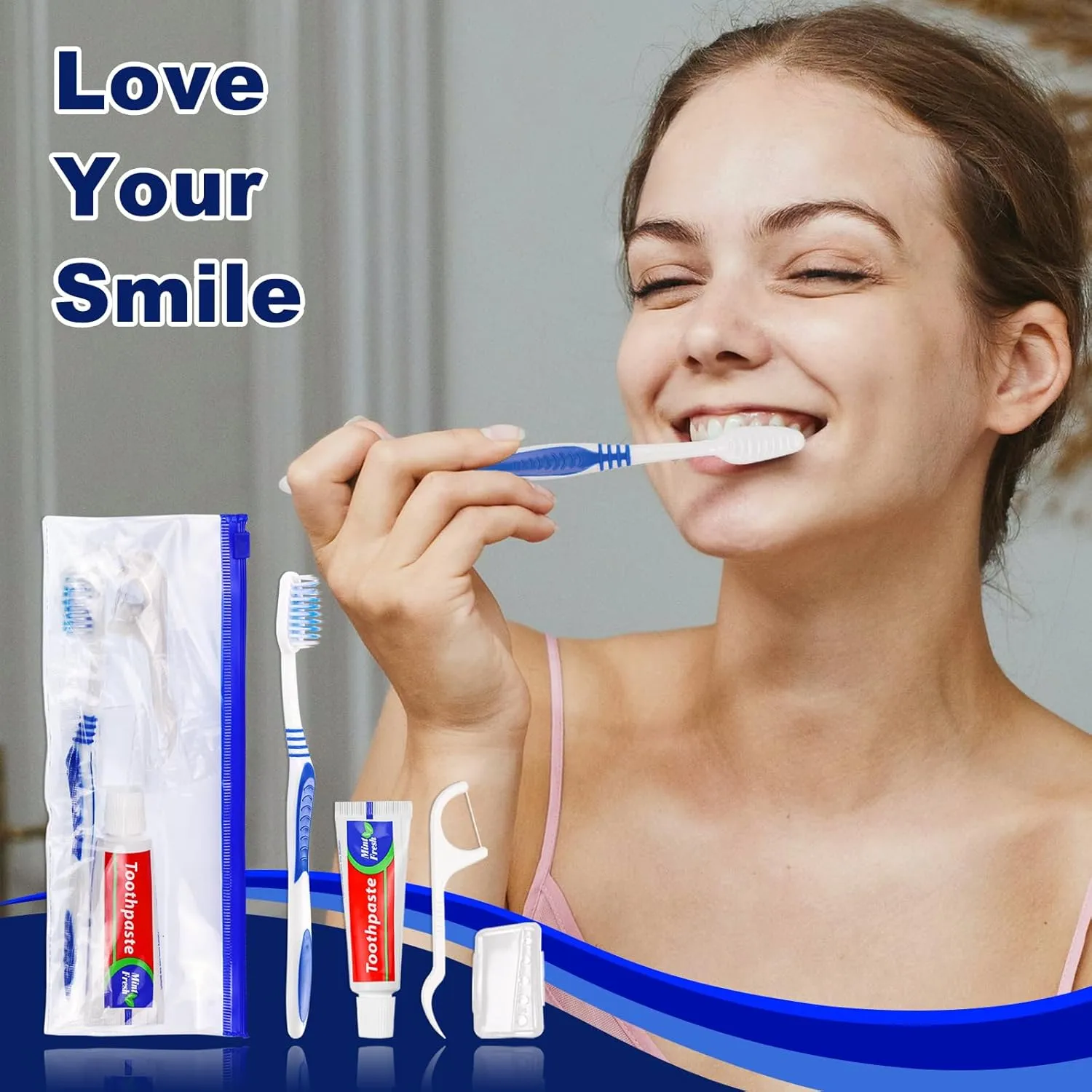 50 Disposable Toothbrushes with Toothpaste Set,Travel Kit with Plastic Zip Bag,Toothbrush Head Cover, Floss Pick,25 gram Toothpaste,Bulk Toothbrush for Homeless,Travel,Hotel(50)