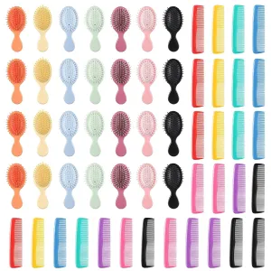 56 Pcs Mini Wet Hair Brush Hair Combs Set 28 Small Pocket Travel Detangler Brush 28 Colorful Combs Toddler Mini Detangling Brushes Soft Bristles for Women Baby Girls Kids(Multicolor)