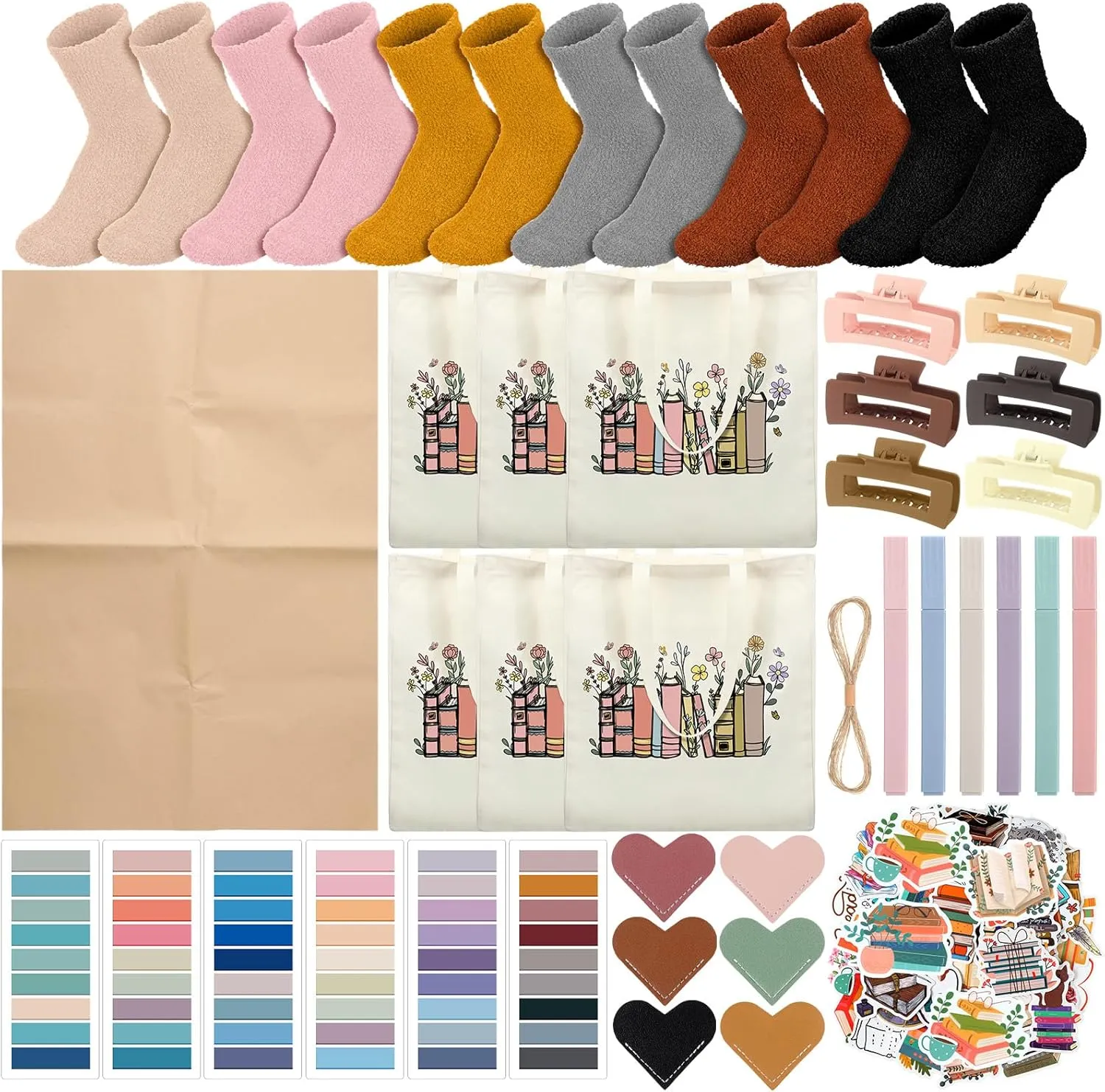6 Set Blind Date with a Book Gift Box Supplies Kits Excluding Books Including Bulk Wildflower Canvas Bags Bookmarks Stickers Bookish Librarian Readers Book Gift for Women Men