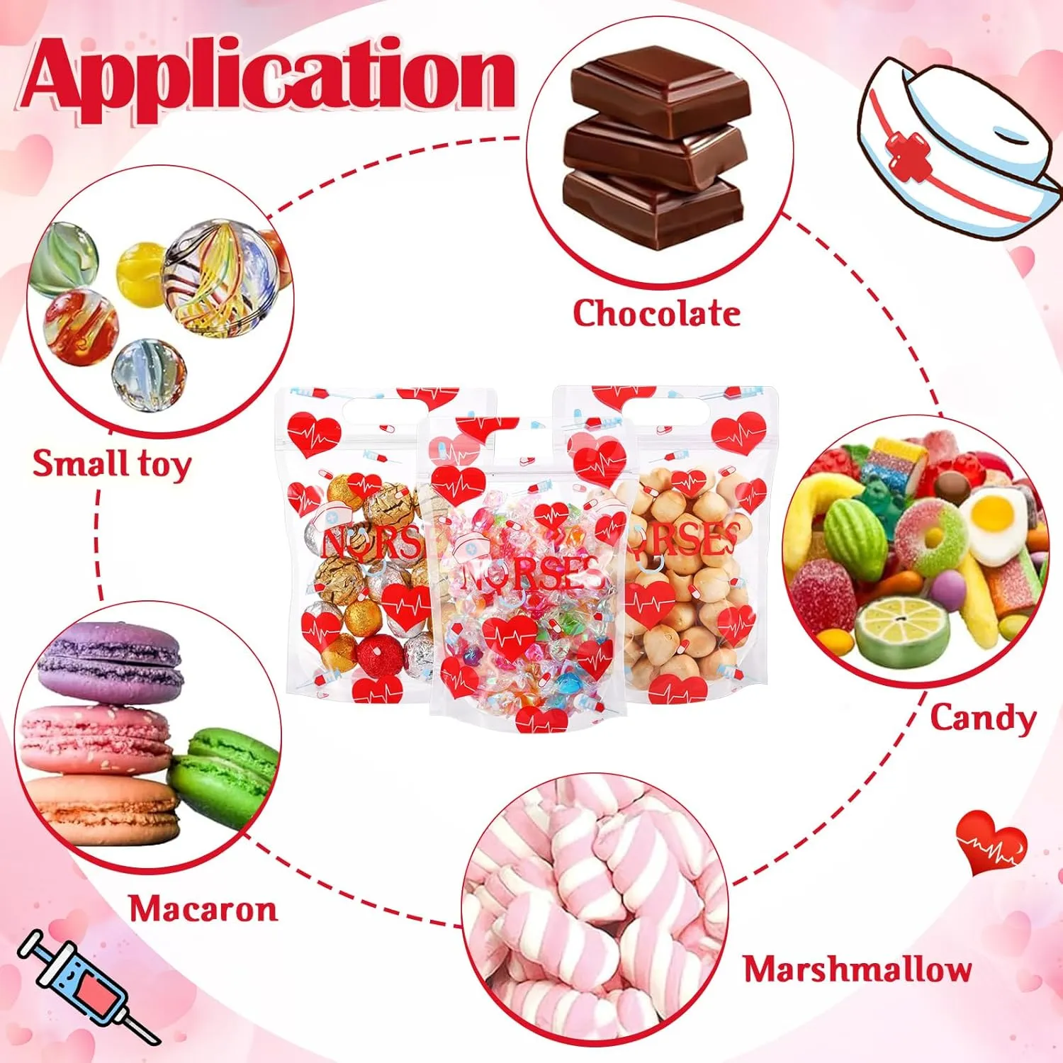 60 Pcs Nurses Sealing Bags Bulk Plastic Nursing Graduation Favor Gift Bags Candy Treat Goodie Cookie Pouch for Doctor Medical Party Supplies