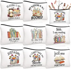 8 Pcs Book Club Gifts Book Lovers Makeup Bag Gifts for Women Cosmetic Bag with Zipper Pouch for Teen Adult Women Lovers Librarian Bookish Club Gifts(Book,Flower)