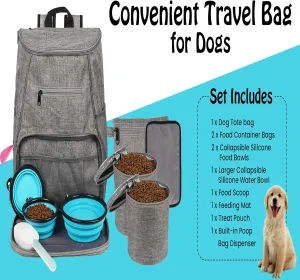 8 set Dog Travel Bag, Weekend Travel Set for Pets, Airline Approved Tote with Multi-Function Pockets, Picture Insert, 2 Food Storage Containers, 3 Collapsible Bowls,1 Scoop,1 Feeding Mat,1 Treat Pouch