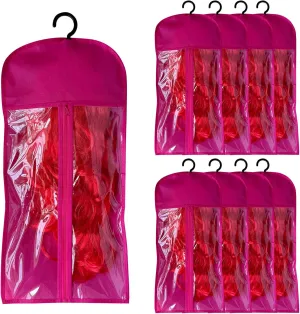 8PCS Hair Extension Holder & Wig Storage Bags with Hanger – Dust-Proof Organizer for Multiple Wigs for Hair Extensions, Wigs & Accessories (Hot Pink)