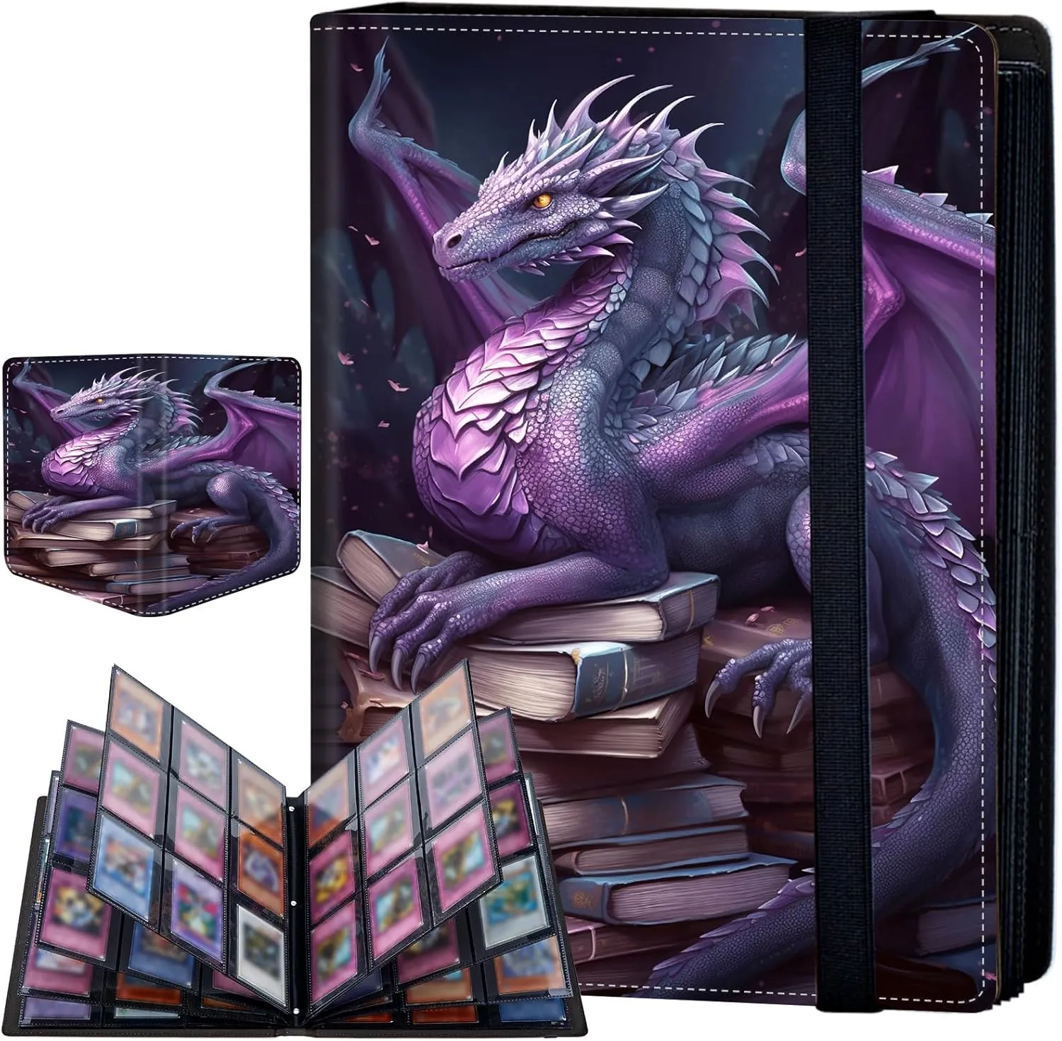 9 Pocket Card Binder for Trading Cards, Trading Card with Sleeves Holder Album, PU Leather Cover Card Collection Binder Large Capacity 360 Pocket Storage Card Sleeves for MTG,TCG, Book Purple Dragon