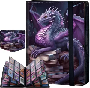 9 Pocket Card Binder for Trading Cards, Trading Card with Sleeves Holder Album, PU Leather Cover Card Collection Binder Large Capacity 360 Pocket Storage Card Sleeves for MTG,TCG, Book Purple Dragon