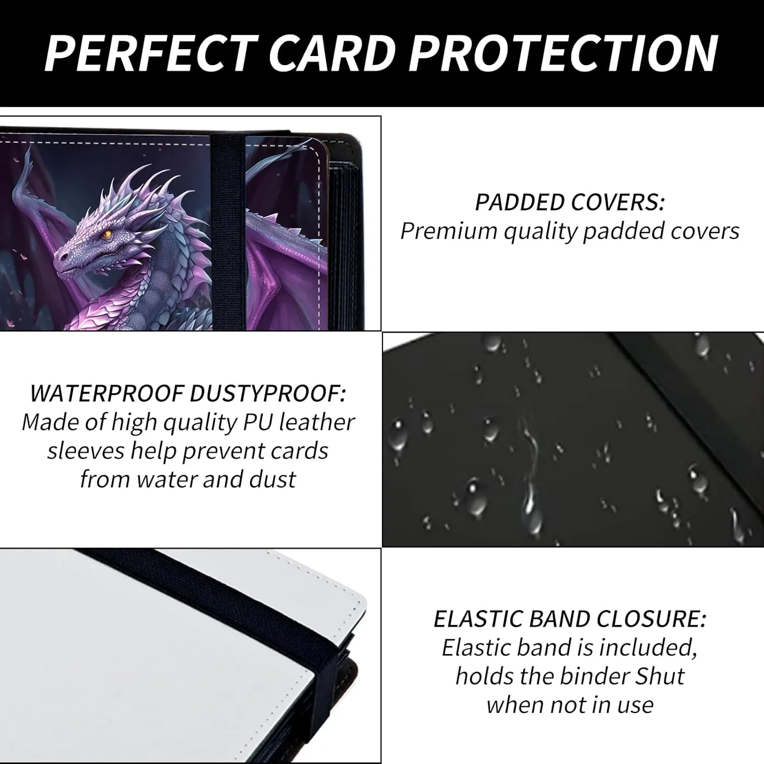 9 Pocket Card Binder for Trading Cards, Trading Card with Sleeves Holder Album, PU Leather Cover Card Collection Binder Large Capacity 360 Pocket Storage Card Sleeves for MTG,TCG, Book Purple Dragon