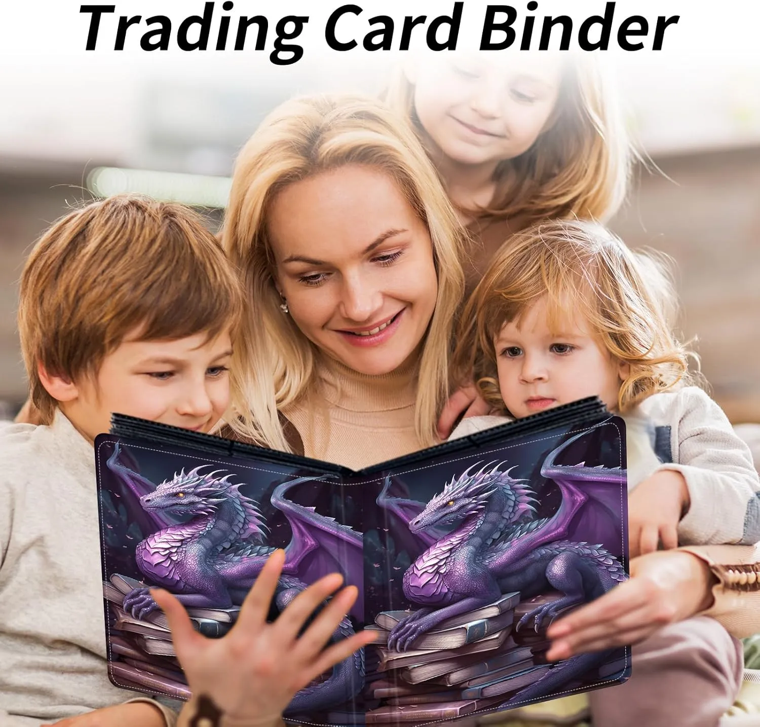 9 Pocket Card Binder for Trading Cards, Trading Card with Sleeves Holder Album, PU Leather Cover Card Collection Binder Large Capacity 360 Pocket Storage Card Sleeves for MTG,TCG, Book Purple Dragon