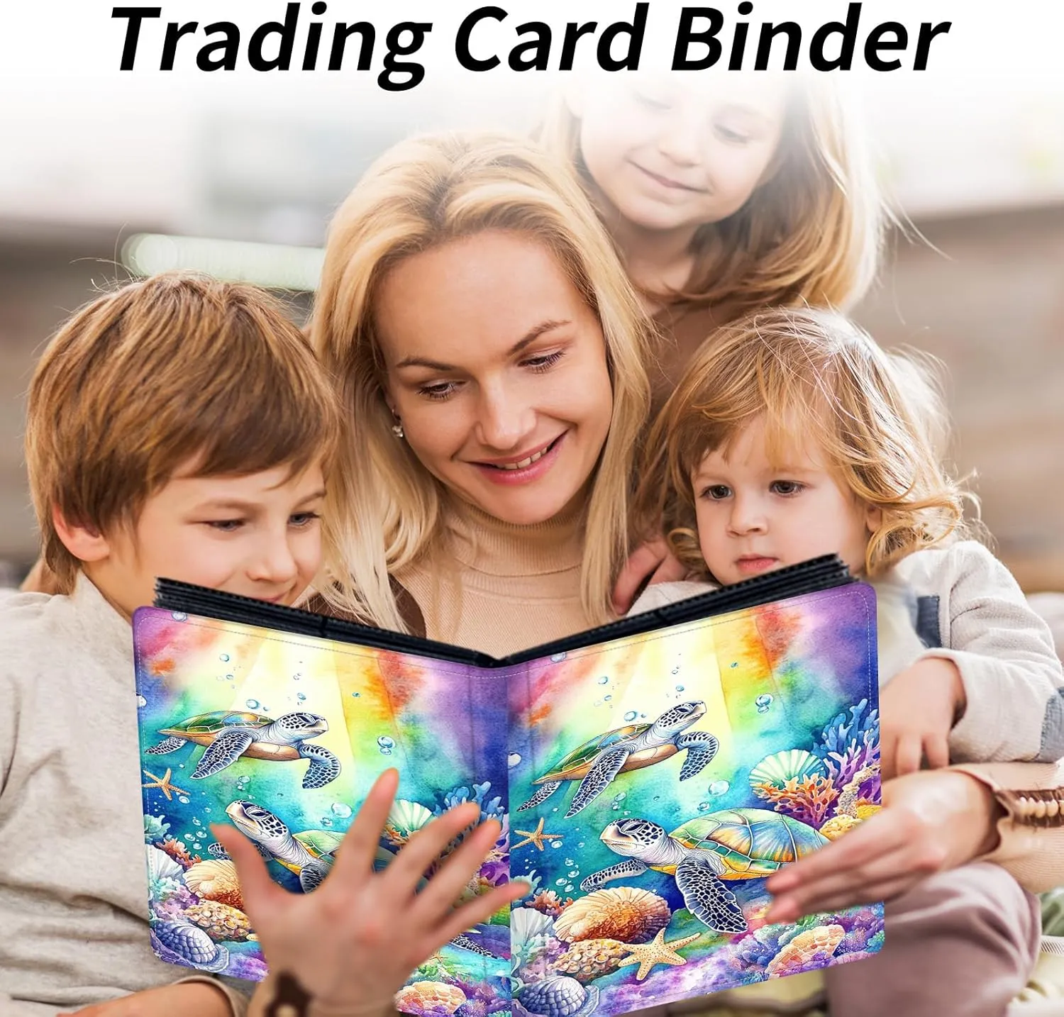 9 Pocket Card Binder for Trading Cards, Trading Card with Sleeves Holder Album, PU Leather Cover Card Collection Binder Large Capacity 360 Pocket Storage Card Sleeves for MTG,TCG, Rainbow Turtle