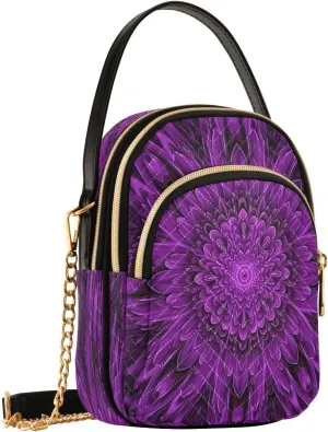 Abstract Flower Petals Violet Crossbody Bags for Women Small Sling Cross Body Bag Fanny Pack Phone Purse with Strap