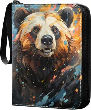 Abstract Watercolor Panda Painting Card Binder 4 Pocket Trading Card Binder Portable Cards Collection Book with Zipper