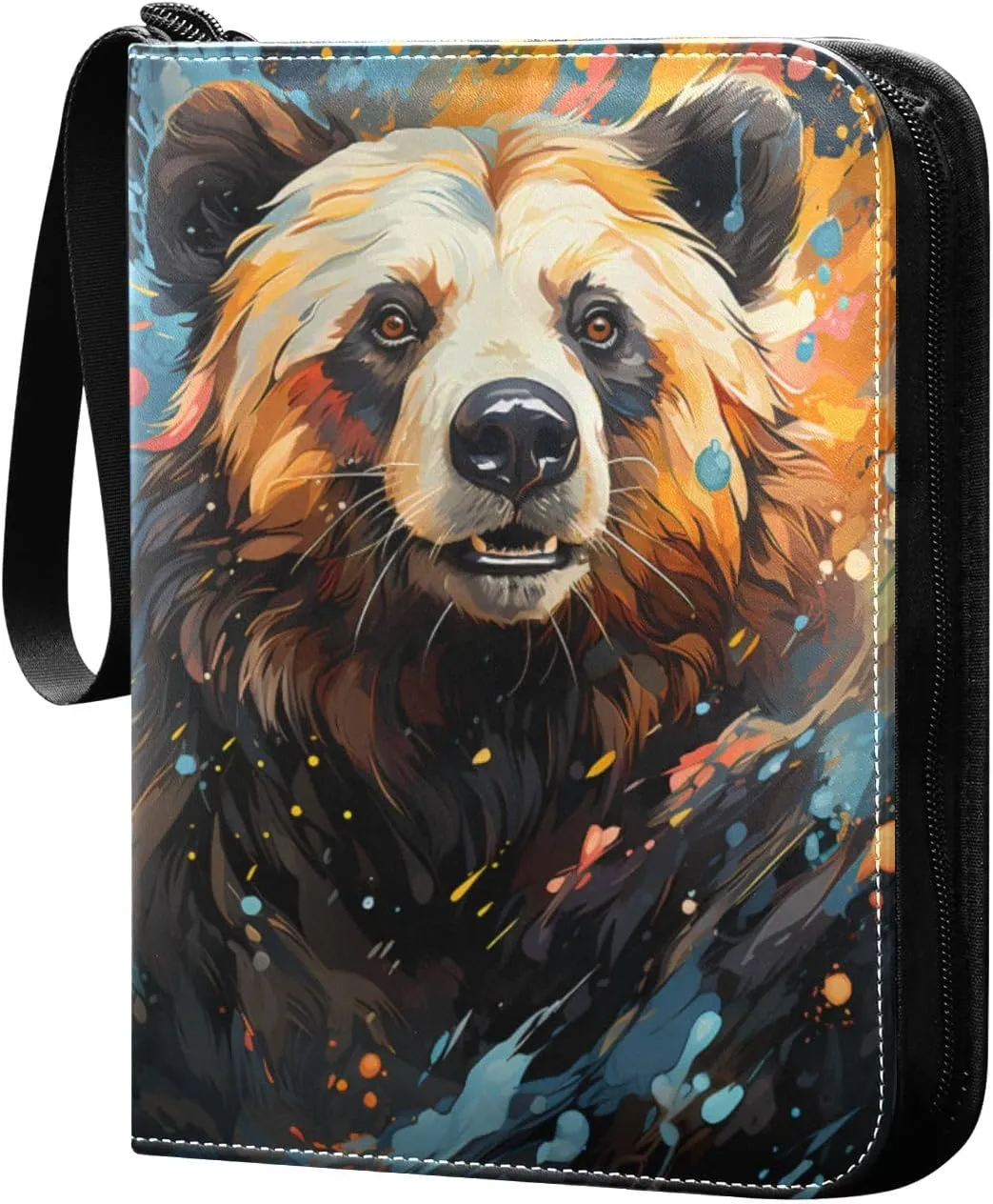Abstract Watercolor Panda Painting Card Binder 4 Pocket Trading Card Binder Portable Cards Collection Book with Zipper