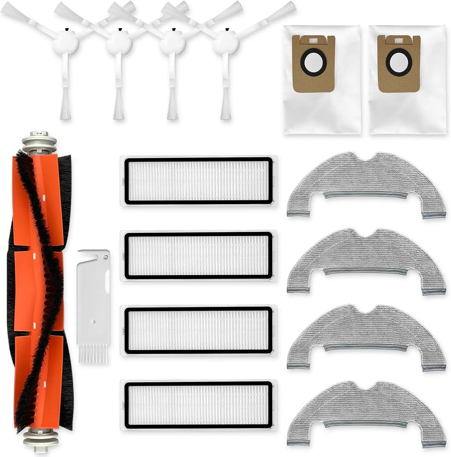 Accessories Compatible for Dreame D10 Plus RLS3D Spare Parts, 1 Main Brush 4 Side Brushes 4 HEPA Filters 4 Mop Pads 2 Dust Bags Replacement Parts