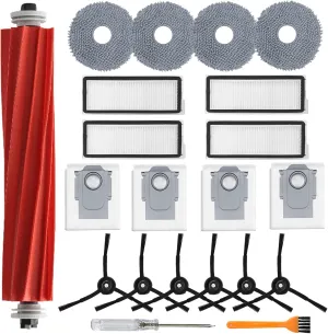 Accessories Kit for Roborock Qrevo S/Qrevo Plus/Qrevo Pro/Qrevo MaxV Robot Vacuum, 1 Main Brush Roller, 4 Hepa Filters,4 Mop Pads, 4 Dust Bags, 6 Side Brush, 21 Pack Replacement Parts