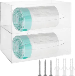 Acrylic Trash Bag Dispenser Roll Holder, 2 in 1 Small Garbage Bag Dispenser Box Under Sink Organizer Wall Mounted Trash Bags Organizer for Kitchen, Cabinet, Bathroom