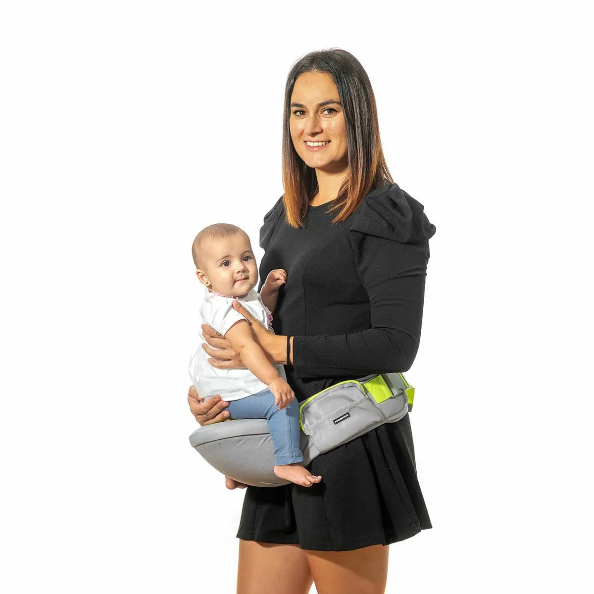 Adjustable Baby Carrier Strap with Pockets, Ergonomic and Safe Design, Breathable and Machine Washable, Suitable for 0-3 Years, Grey, Green