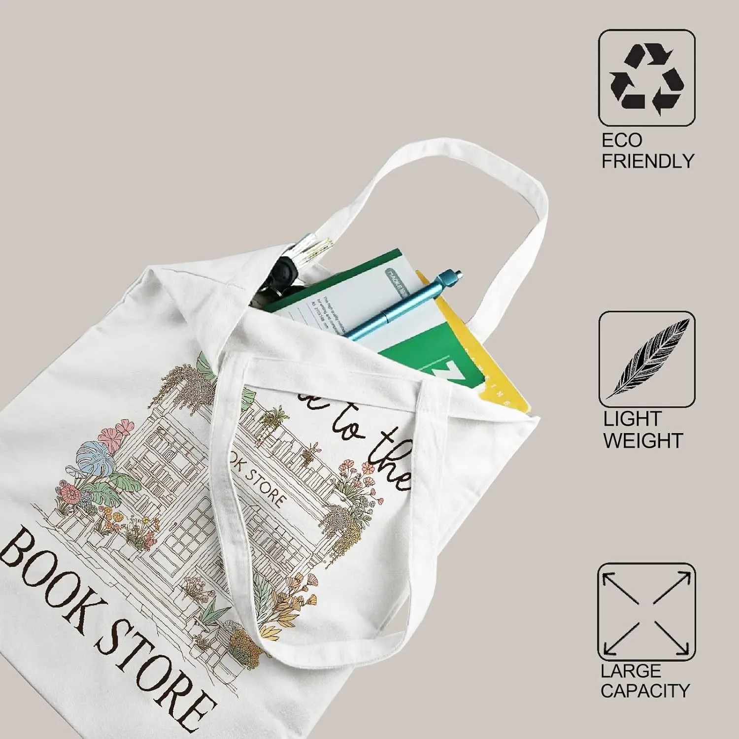 Aesthetic Canvas Tote Bag with Inner Pocket, Cute Reusable Tote Bags for Grocery Shopping, Gifts for Women Friends