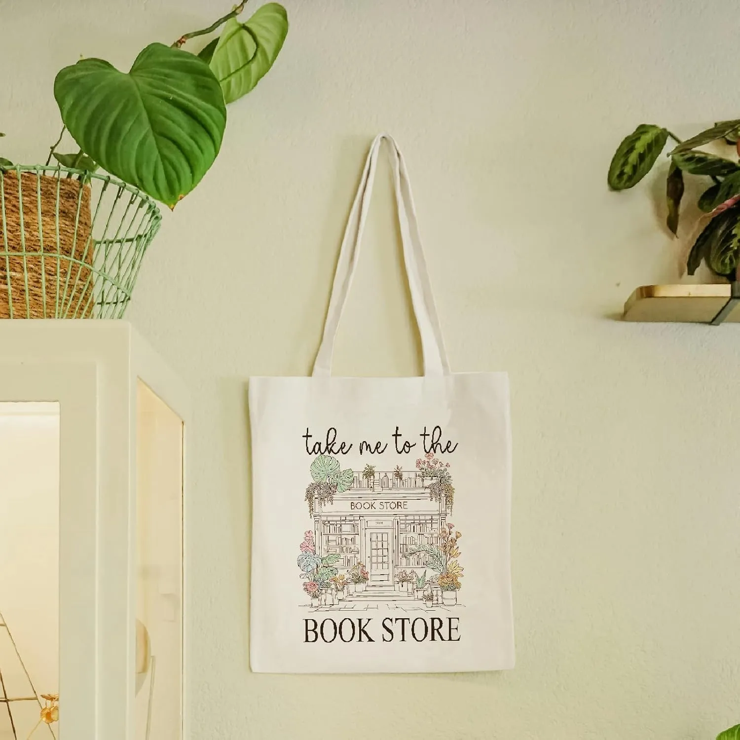 Aesthetic Canvas Tote Bag with Inner Pocket, Cute Reusable Tote Bags for Grocery Shopping, Gifts for Women Friends
