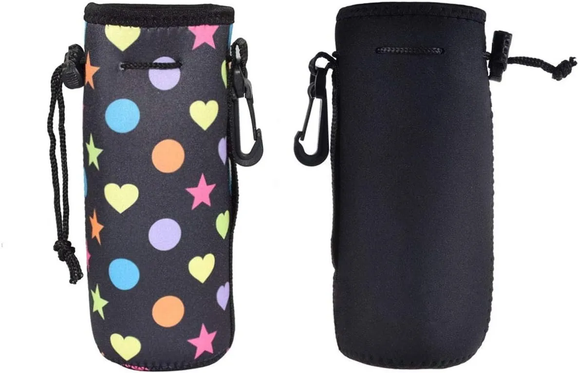 Af-Wan Protable Neoprene Insulated Water Drink Bottle Cooler Carrier Cover Sleeve Tote Bag Pouch Holder Strap for Women Men Biker Travel Cycling Climbing Sports(Black Black)