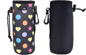 Af-Wan Protable Neoprene Insulated Water Drink Bottle Cooler Carrier Cover Sleeve Tote Bag Pouch Holder Strap for Women Men Biker Travel Cycling Climbing Sports(Black Black)