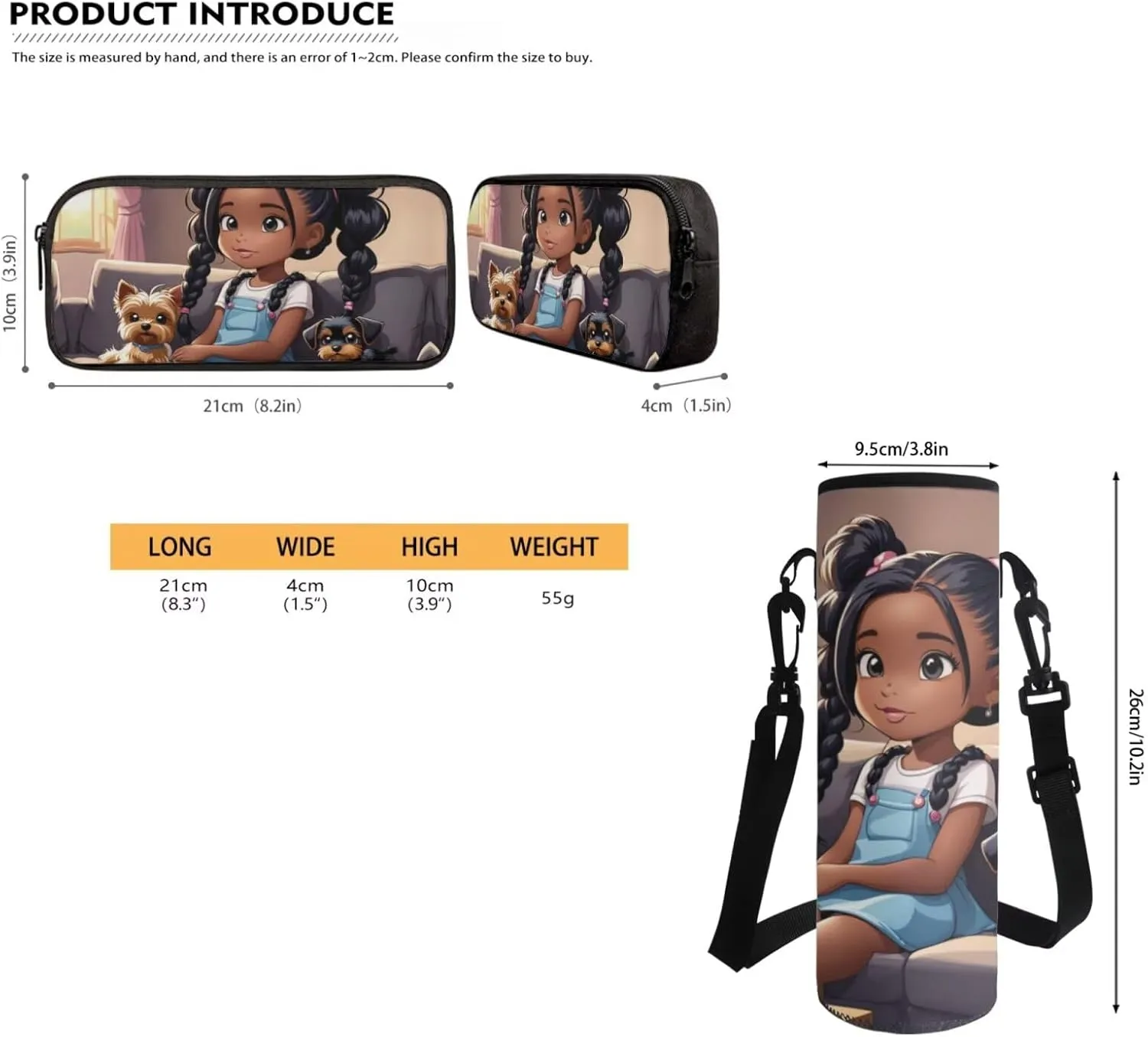 African Black Backpack and Lunch Bag Set for Girls Primary/Kindergarten Bookbag Lunch Box Pencil Pen Case Book Bag Lunchbox Water Bottle Holder
