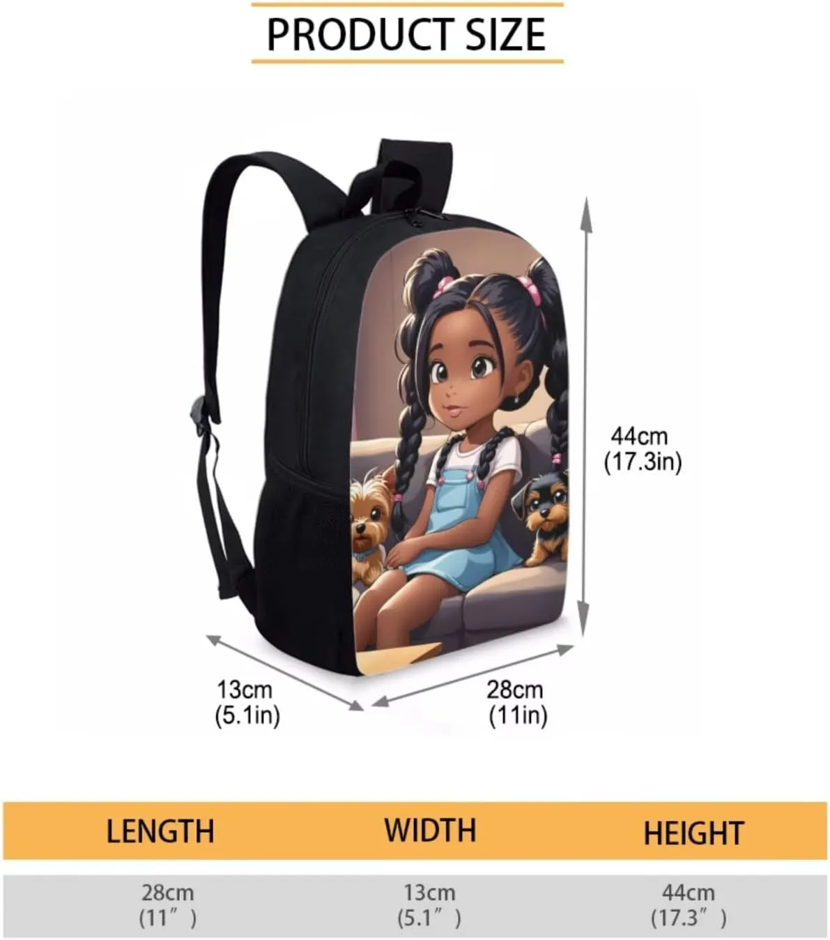 African Black Backpack and Lunch Bag Set for Girls Primary/Kindergarten Bookbag Lunch Box Pencil Pen Case Book Bag Lunchbox Water Bottle Holder