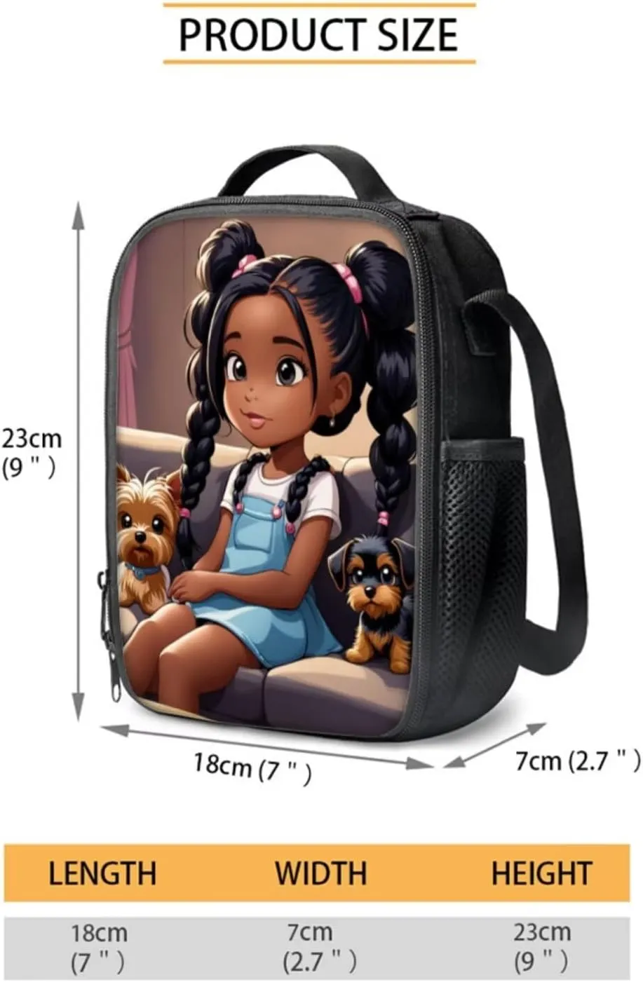 African Black Backpack and Lunch Bag Set for Girls Primary/Kindergarten Bookbag Lunch Box Pencil Pen Case Book Bag Lunchbox Water Bottle Holder