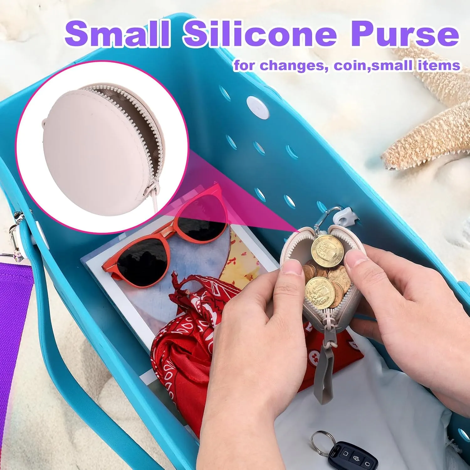 AIERSA Bogg Bag Straps Set,Include Crossbody Strap Handle Wrap Silicone Purse Bag and Key Holder Hooks,Replacement Shoulder Strap for Bogg Bag Accessories - Purple