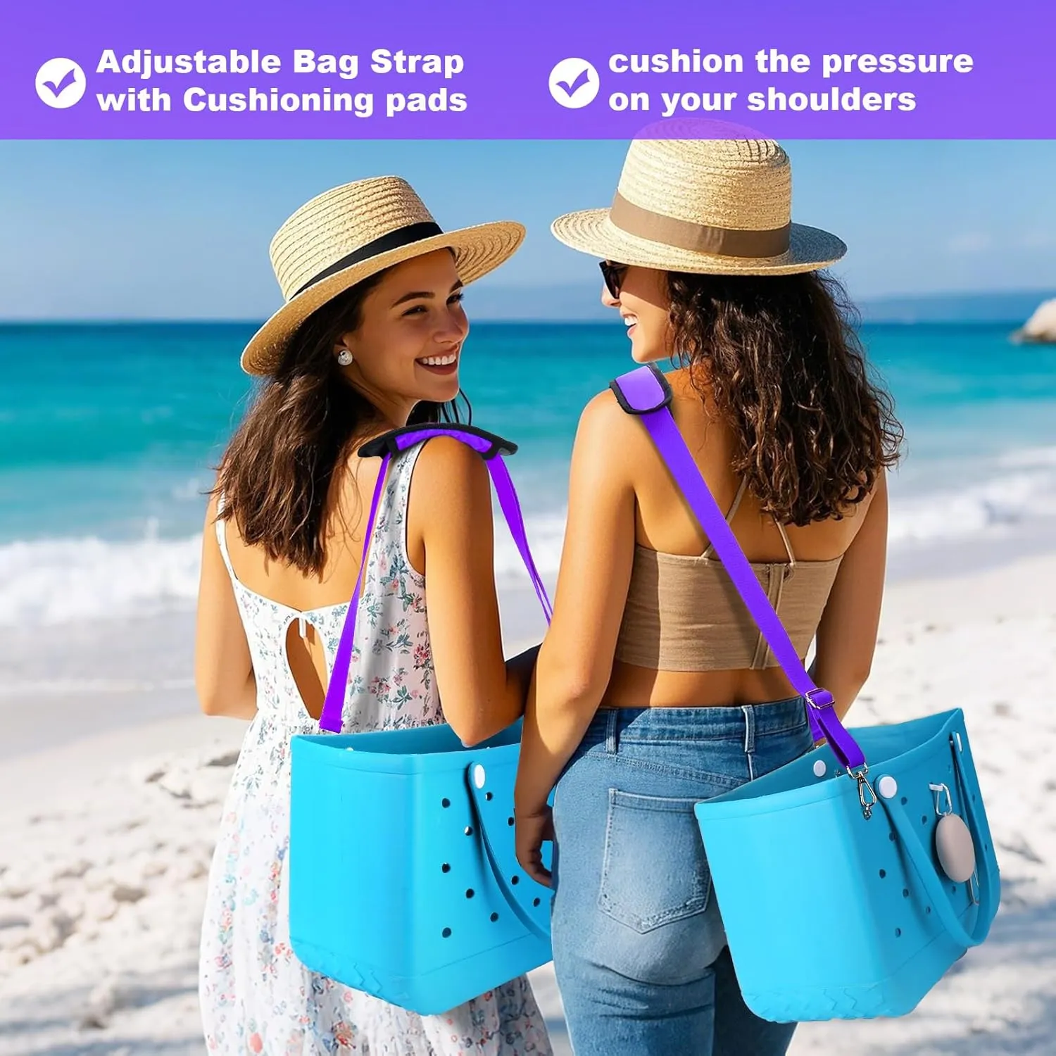 AIERSA Bogg Bag Straps Set,Include Crossbody Strap Handle Wrap Silicone Purse Bag and Key Holder Hooks,Replacement Shoulder Strap for Bogg Bag Accessories - Purple