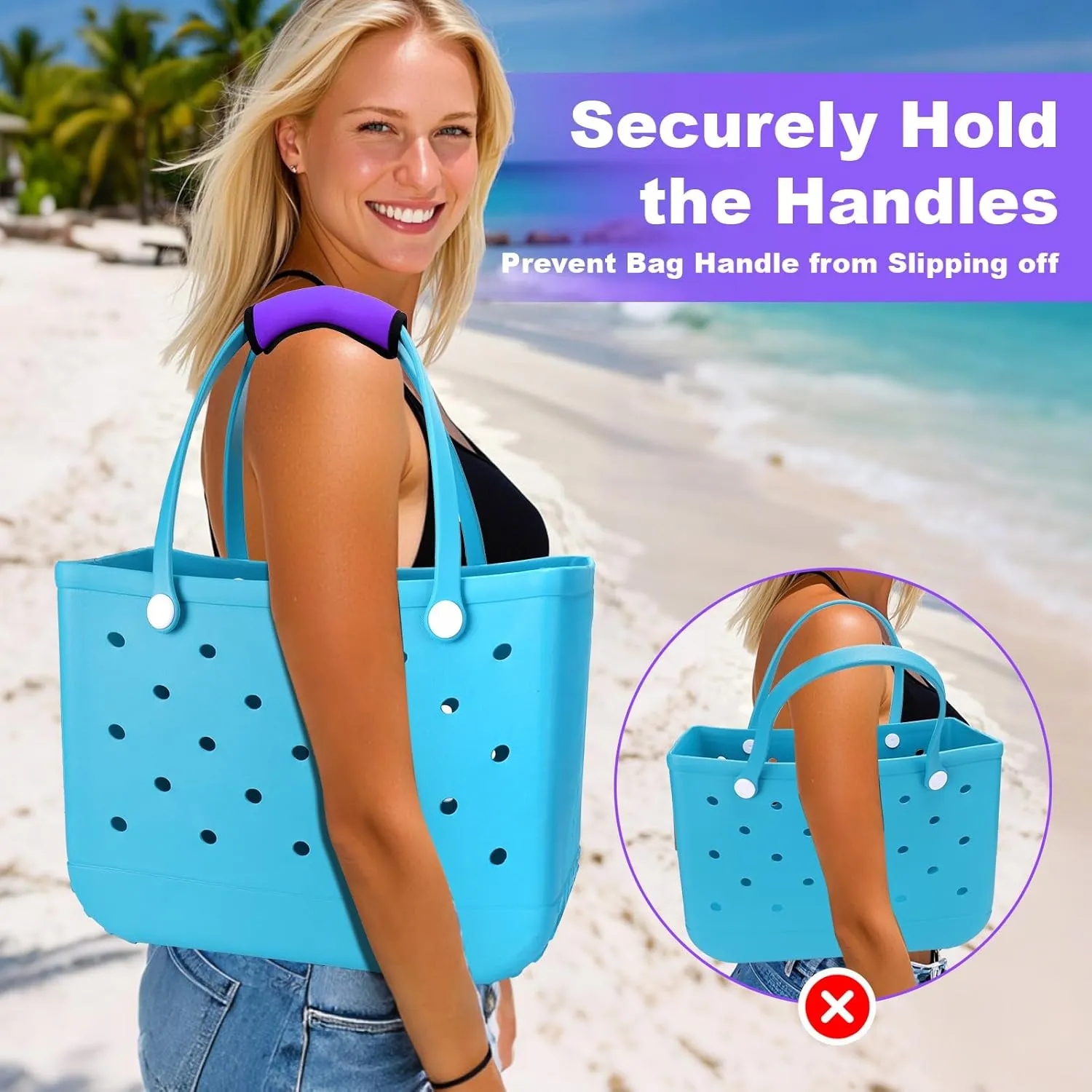 AIERSA Bogg Bag Straps Set,Include Crossbody Strap Handle Wrap Silicone Purse Bag and Key Holder Hooks,Replacement Shoulder Strap for Bogg Bag Accessories - Purple