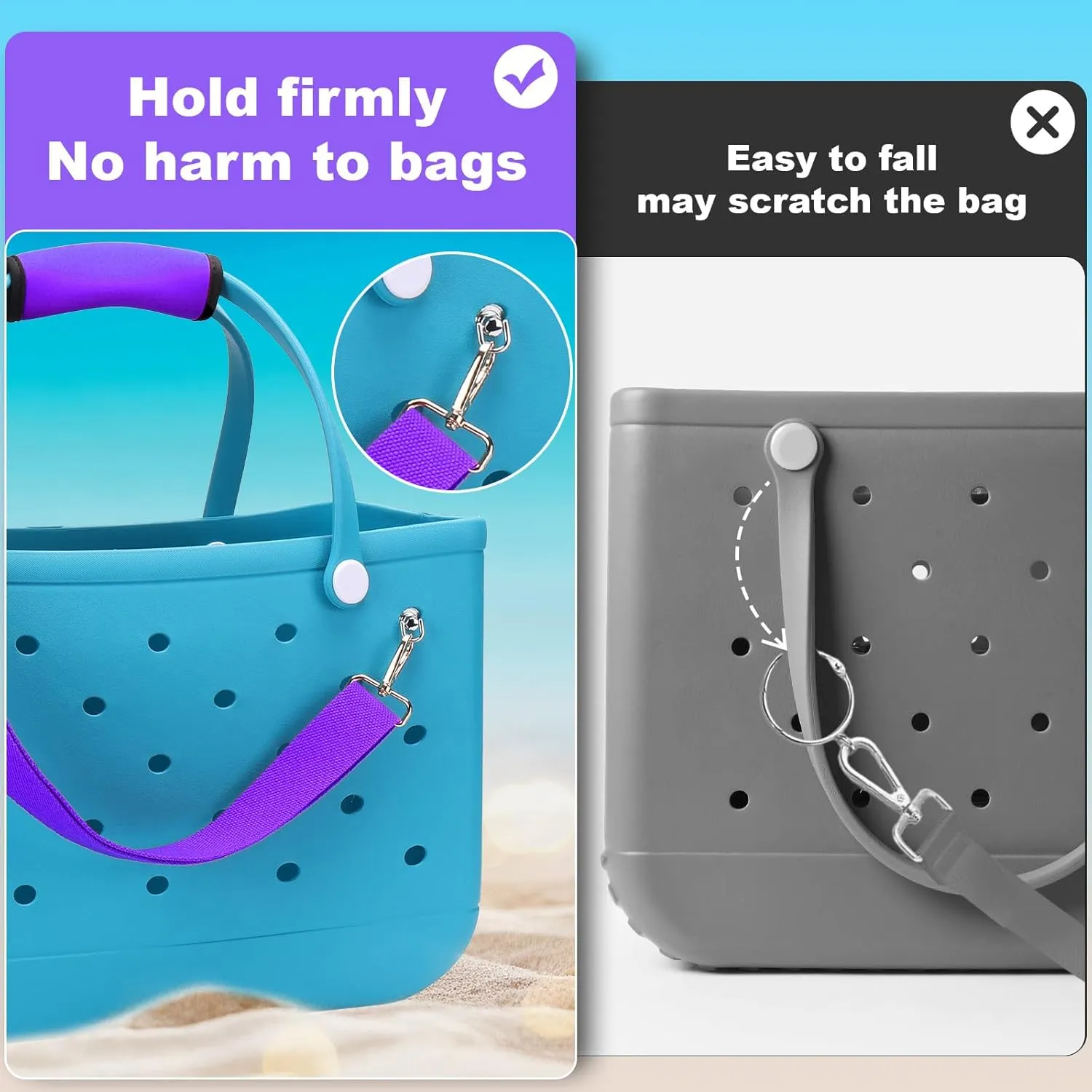 AIERSA Bogg Bag Straps Set,Include Crossbody Strap Handle Wrap Silicone Purse Bag and Key Holder Hooks,Replacement Shoulder Strap for Bogg Bag Accessories - Purple