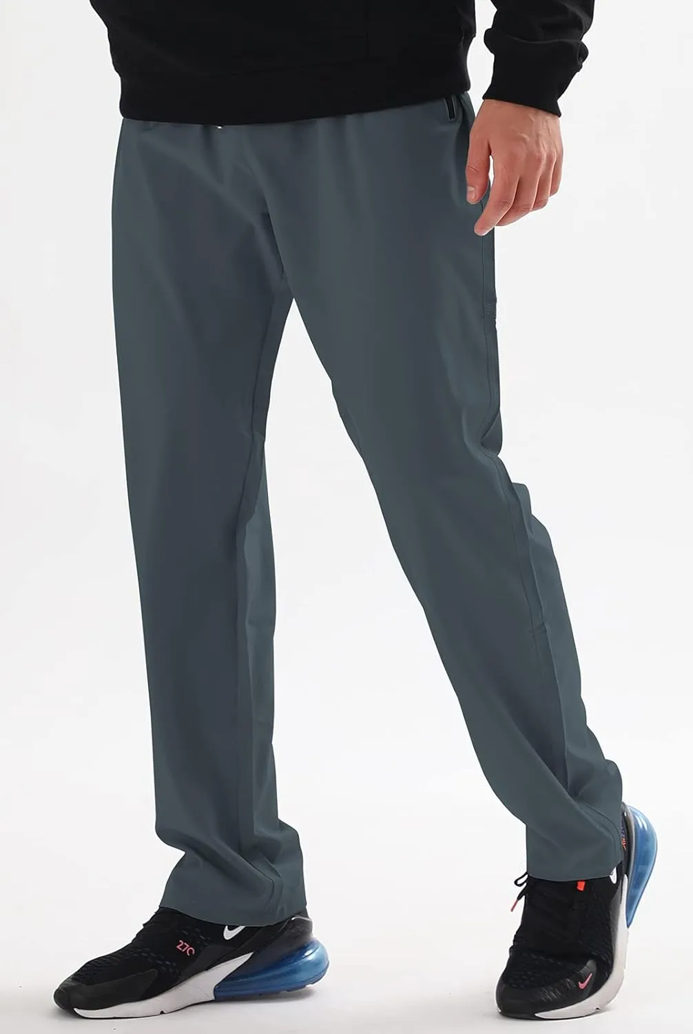AIRIKE Men's Elastic Waist Hiking Pants Water Resistant Quick-Dry Lightweight Outdoor Sweatpants with Zipper Pockets