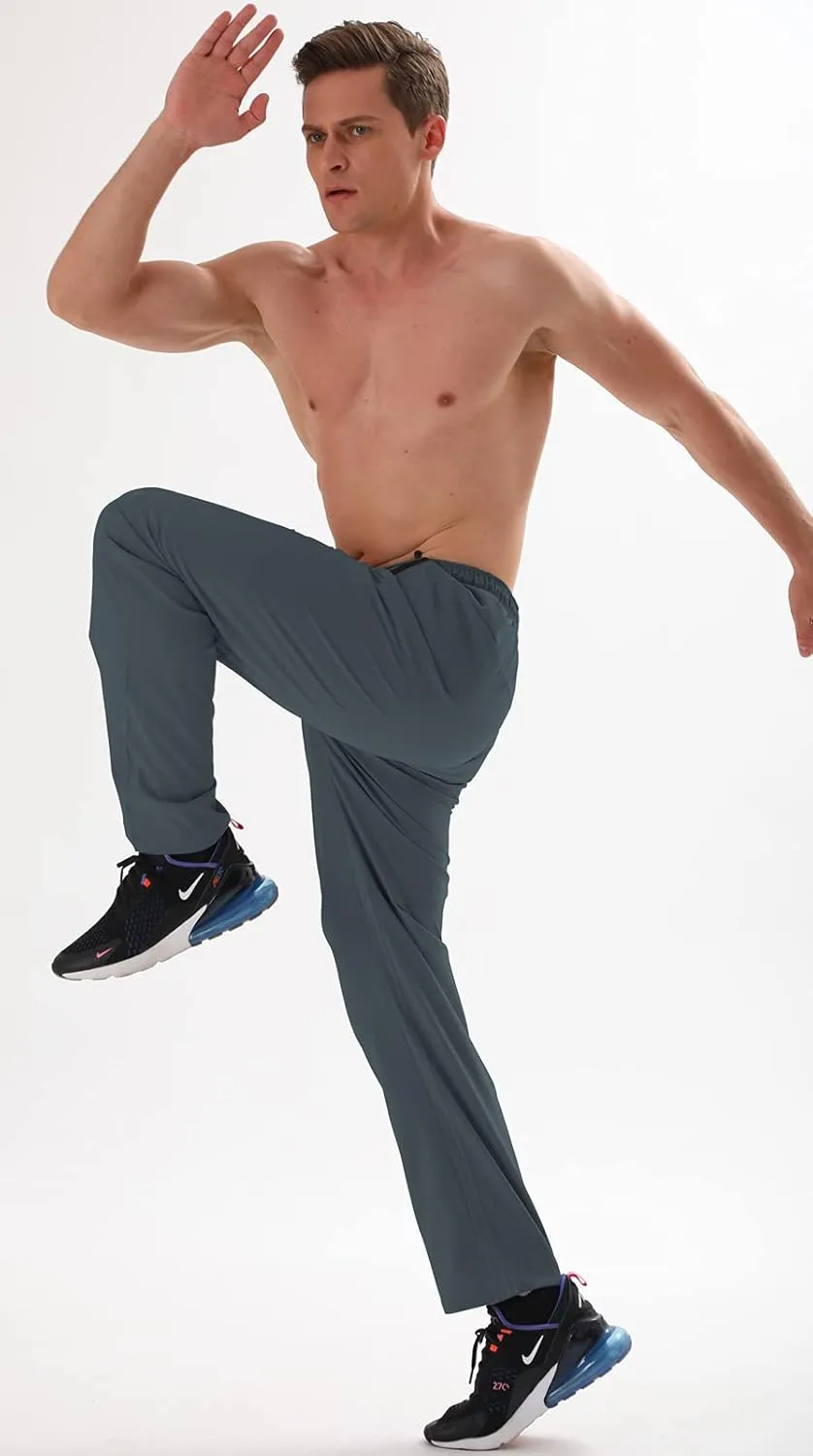 AIRIKE Men's Elastic Waist Hiking Pants Water Resistant Quick-Dry Lightweight Outdoor Sweatpants with Zipper Pockets