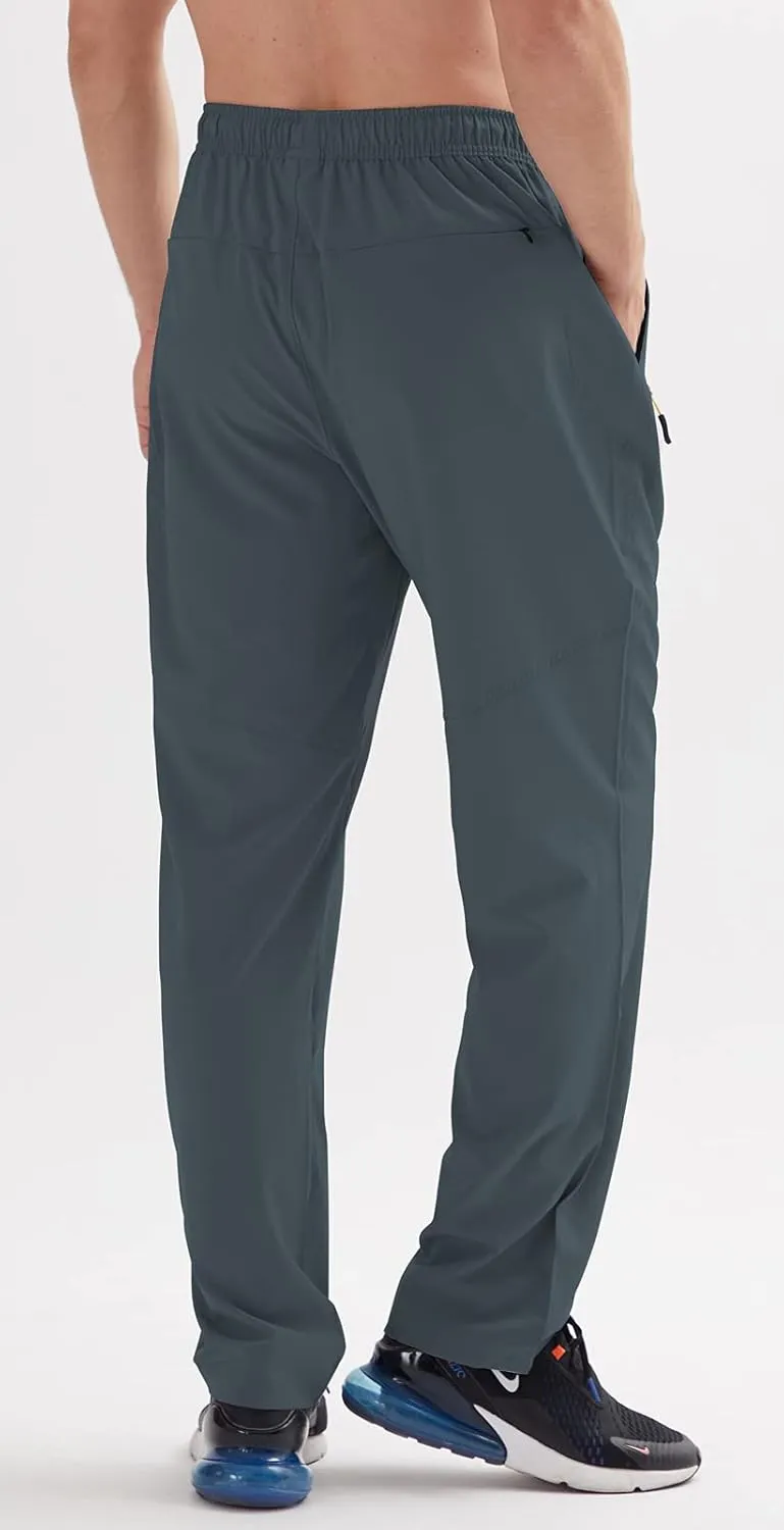 AIRIKE Men's Elastic Waist Hiking Pants Water Resistant Quick-Dry Lightweight Outdoor Sweatpants with Zipper Pockets