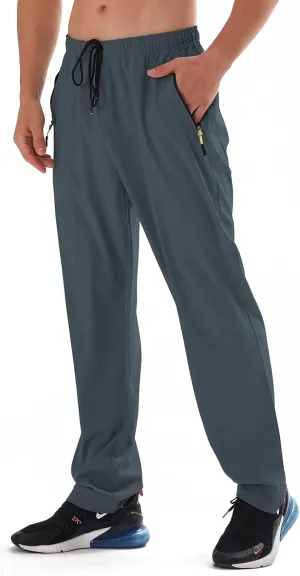 AIRIKE Men's Elastic Waist Hiking Pants Water Resistant Quick-Dry Lightweight Outdoor Sweatpants with Zipper Pockets
