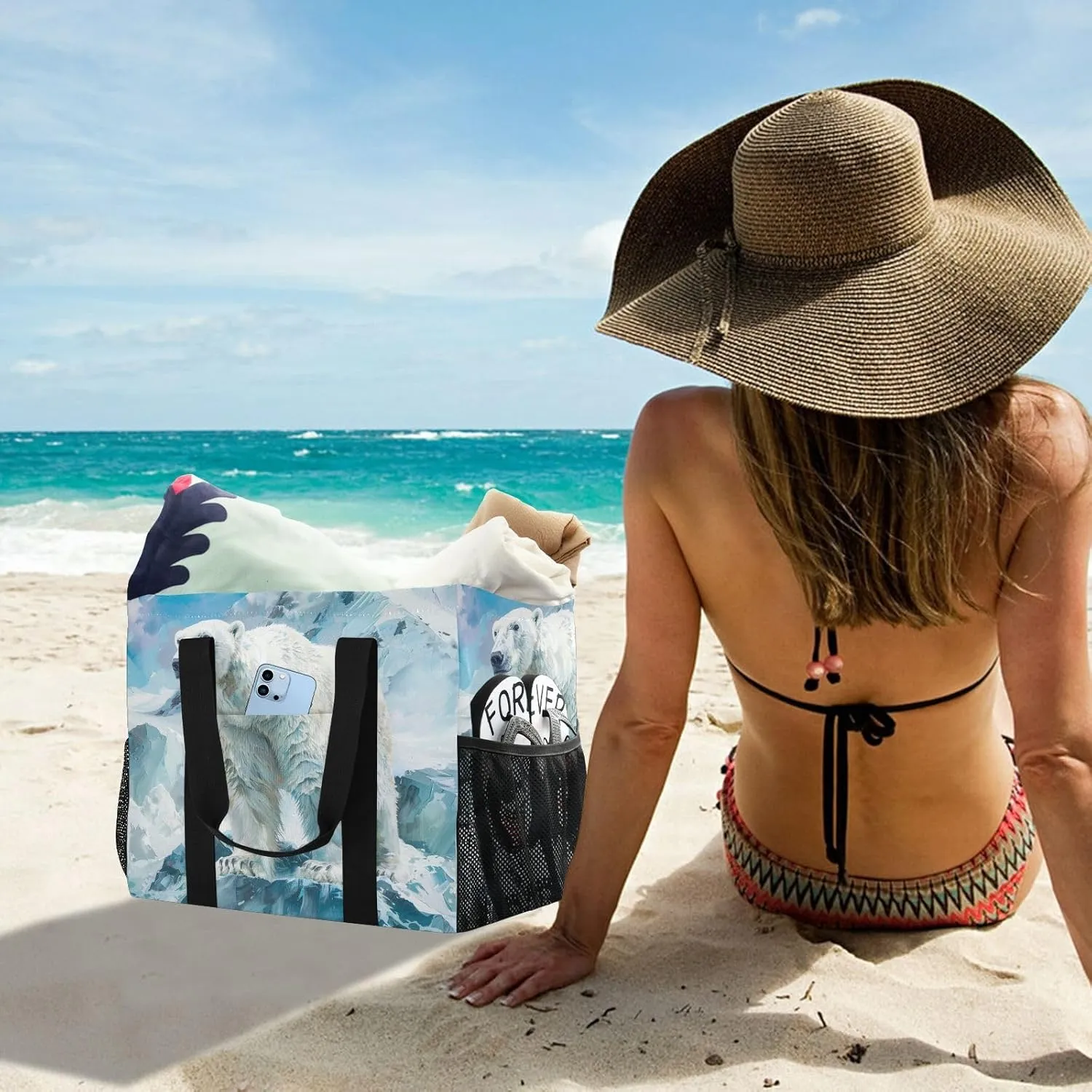 ALAZA Bear Space Waterproof Beach Tote Bags