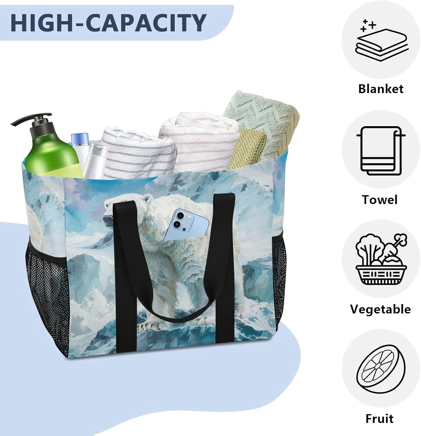 ALAZA Bear Space Waterproof Beach Tote Bags