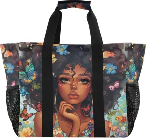 ALAZA Beautiful African Girl Waterproof Beach Tote Bags