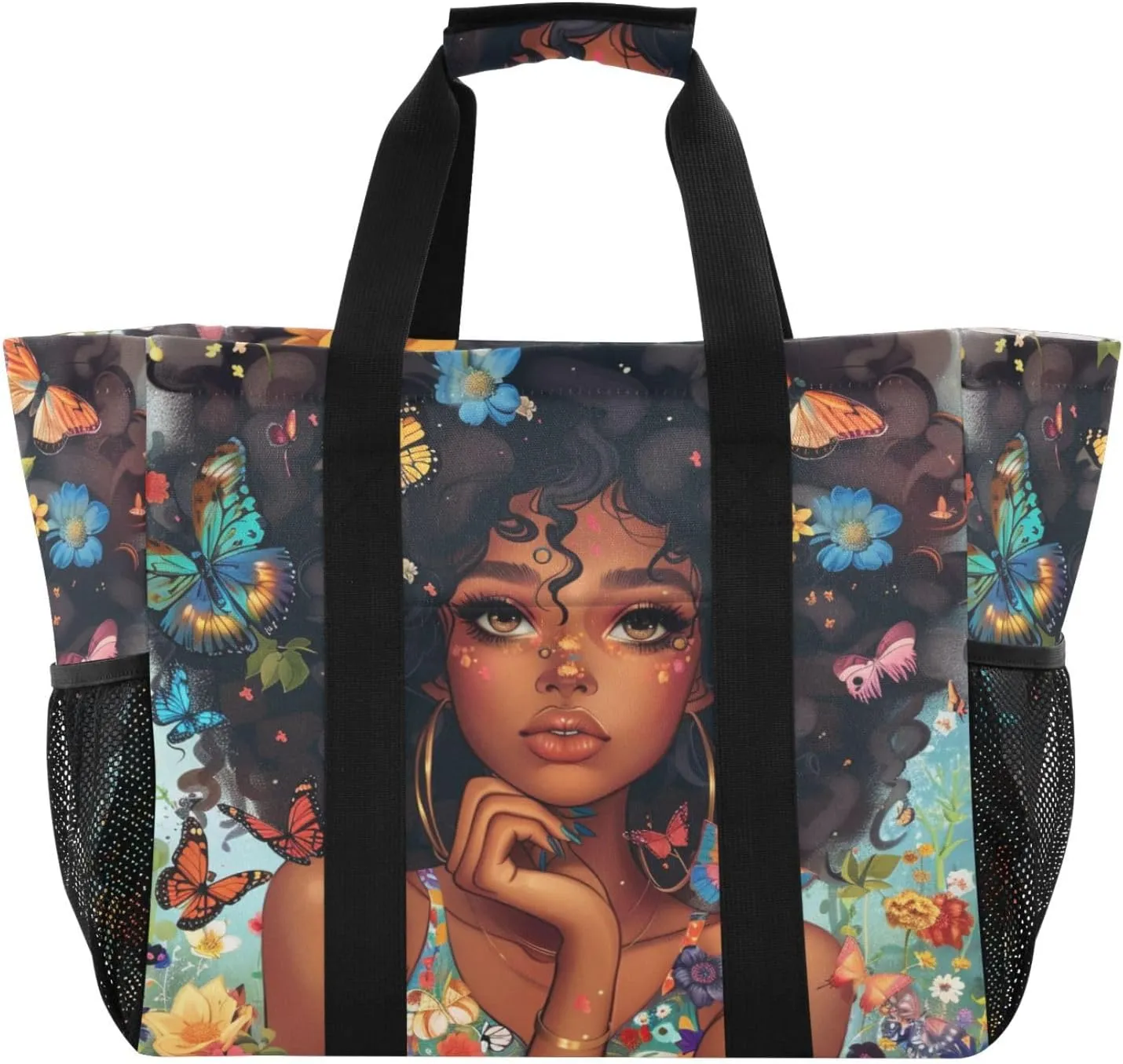 ALAZA Beautiful African Girl Waterproof Beach Tote Bags