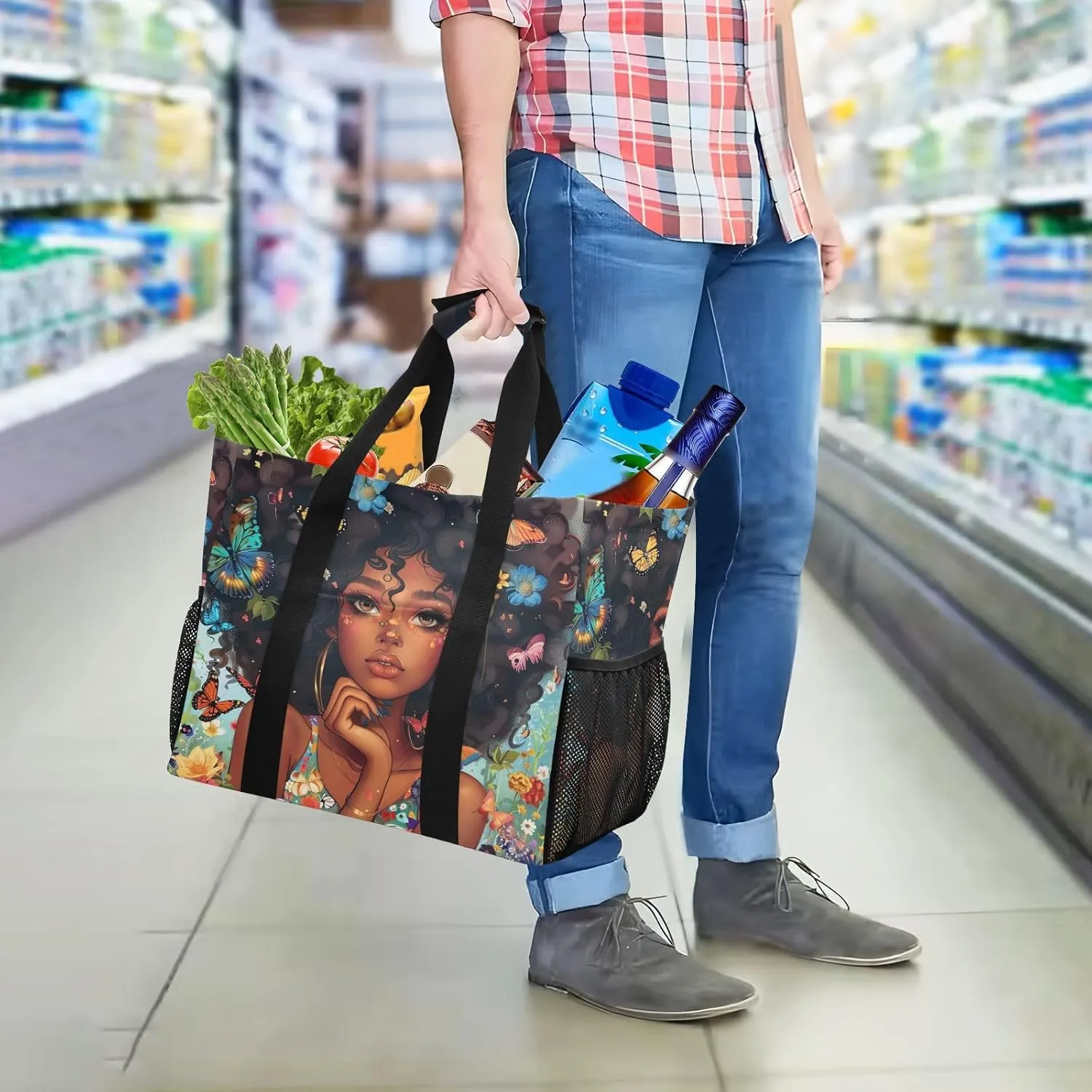 ALAZA Beautiful African Girl Waterproof Beach Tote Bags