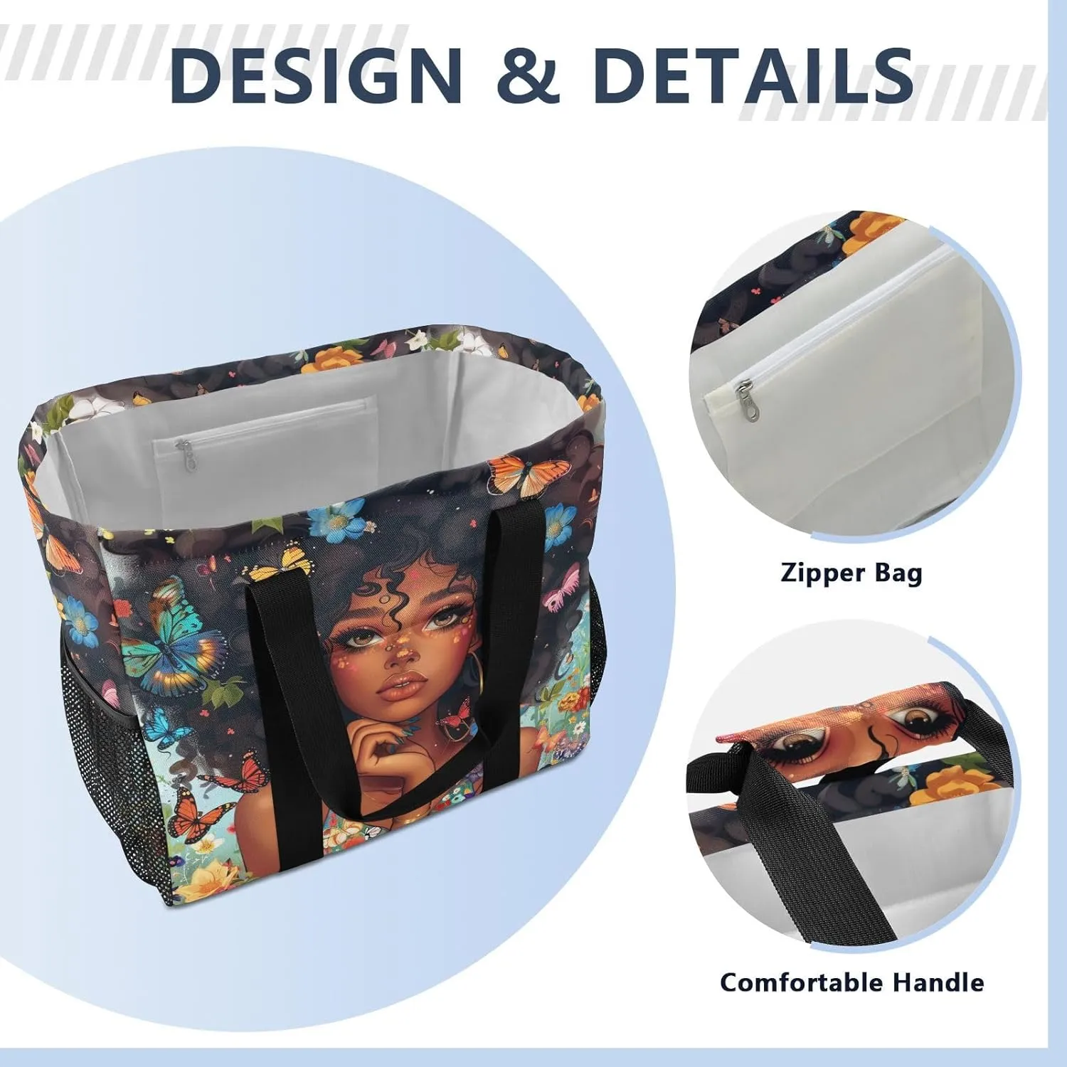 ALAZA Beautiful African Girl Waterproof Beach Tote Bags