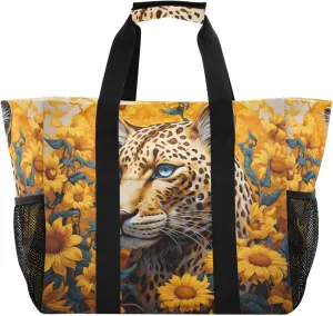 ALAZA Blooming Sunflowers Blue Sky Blue Butterflies Waterproof Beach Tote Bags