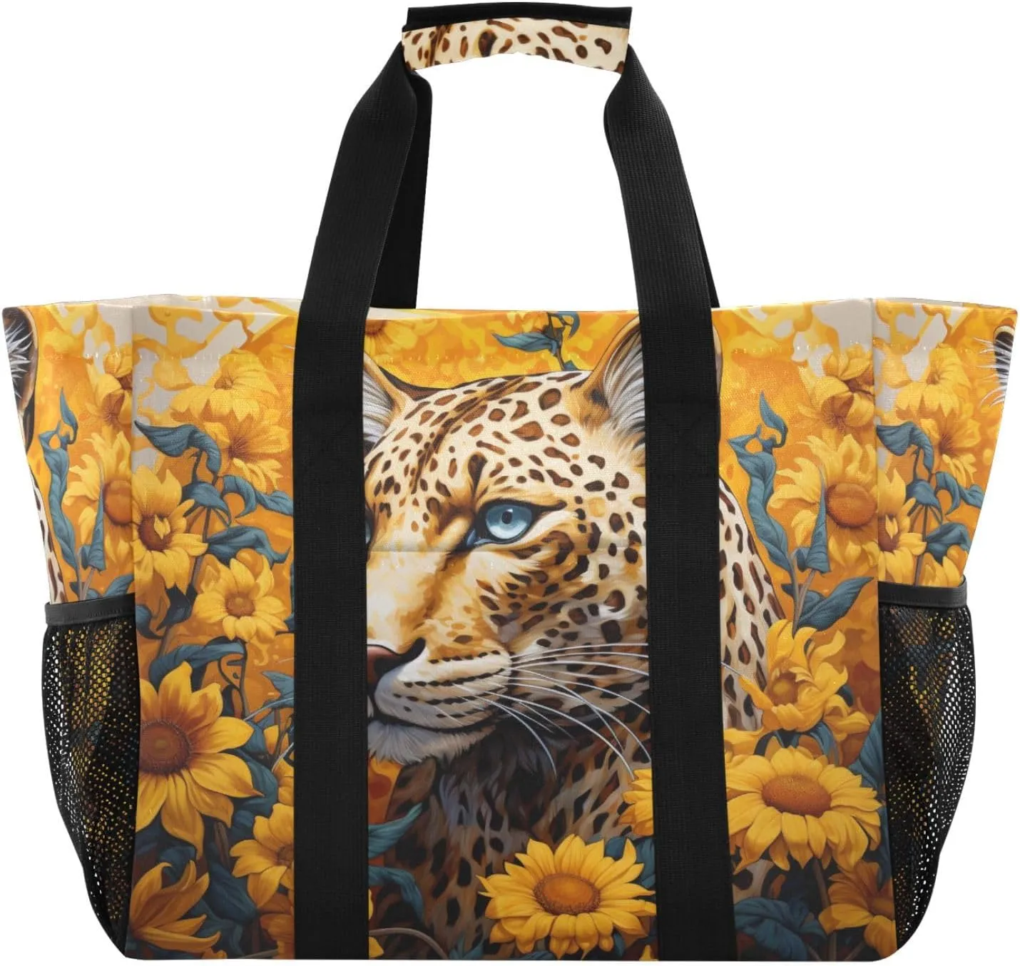 ALAZA Blooming Sunflowers Blue Sky Blue Butterflies Waterproof Beach Tote Bags