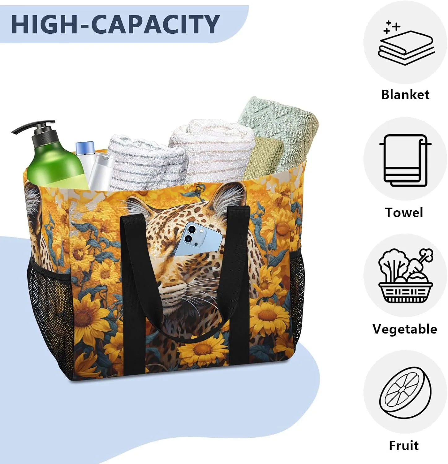 ALAZA Blooming Sunflowers Blue Sky Blue Butterflies Waterproof Beach Tote Bags